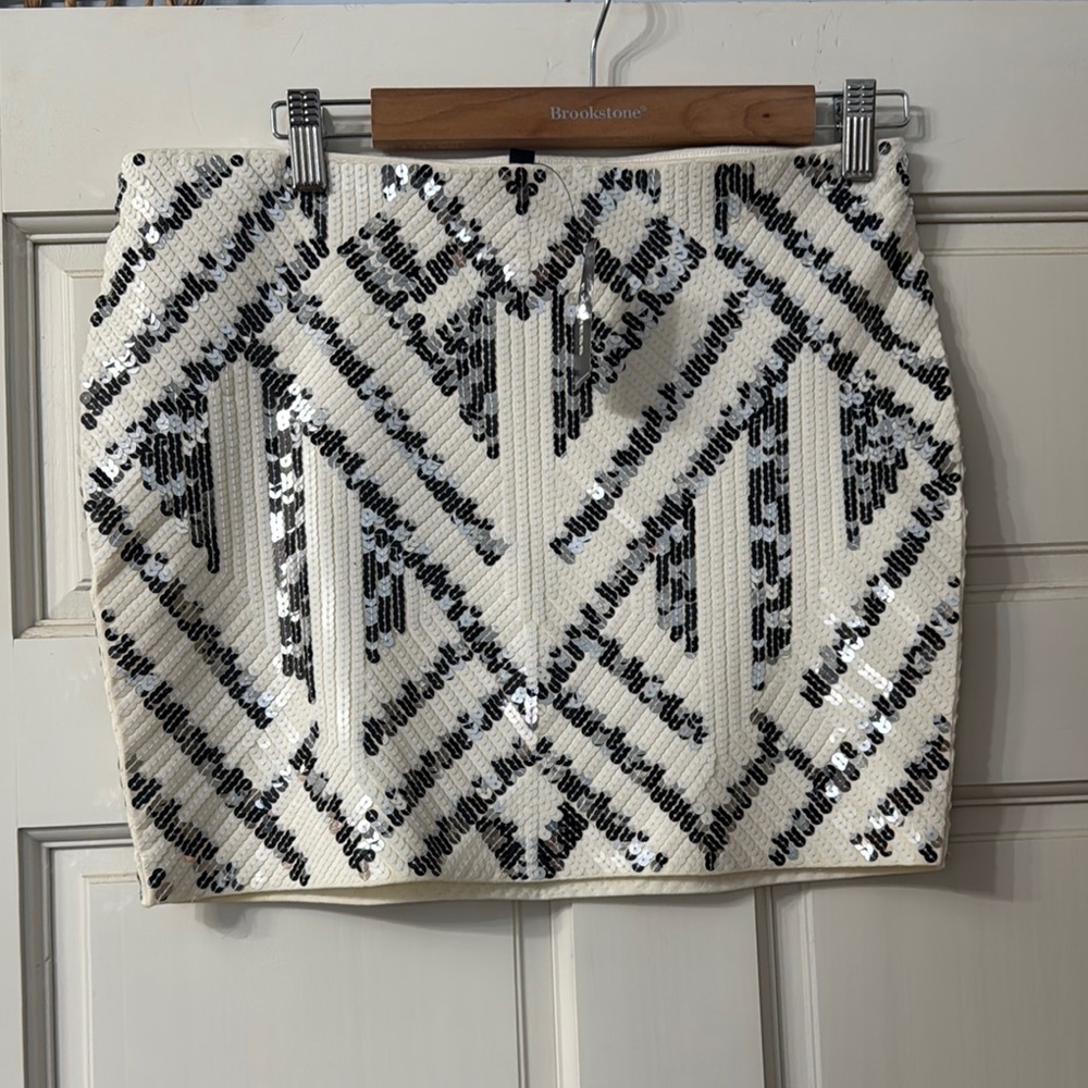 Express Black and White Sequin Pencil Skirt